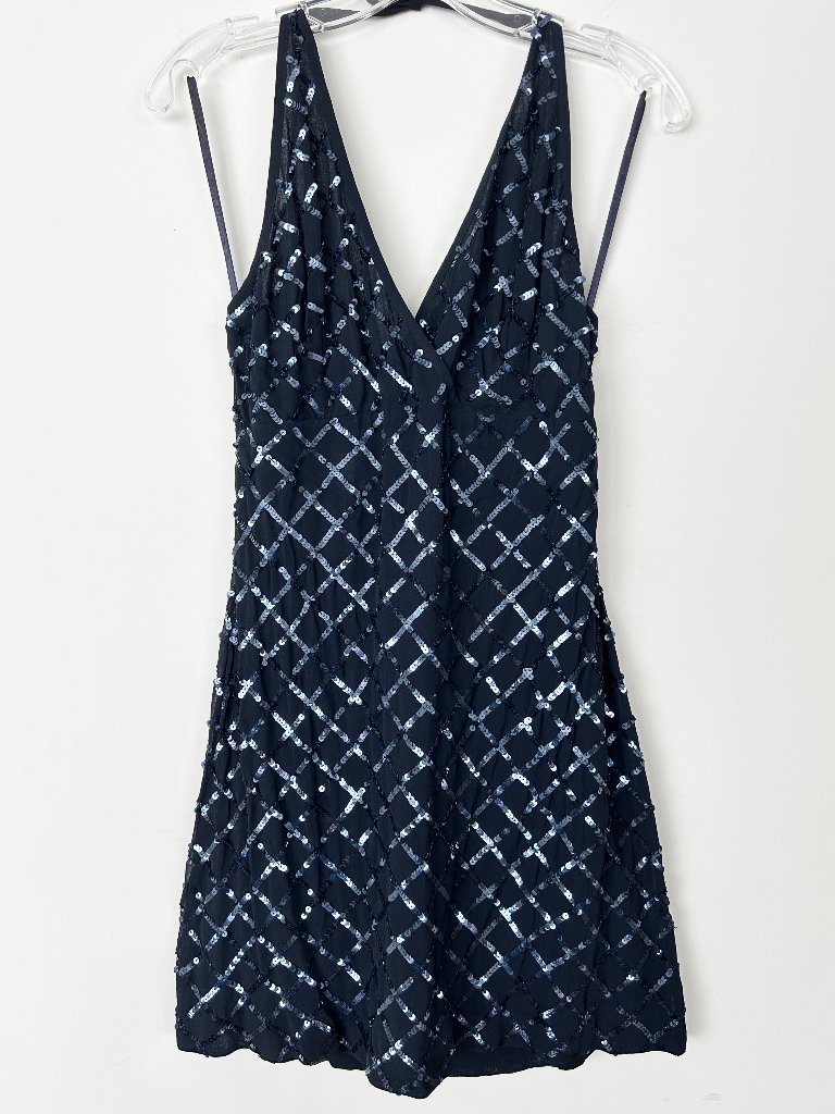 Vintage Esprit De Corp Sequin Halter Dress Navy Blue Size 5/6 Y2k 90s Cocktail
